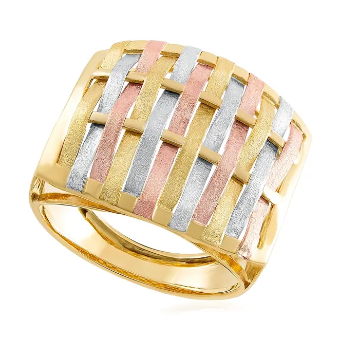 Anel Trabalhado em Ouro 3 cores 18K