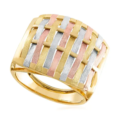 Anel Trabalhado em Ouro 3 cores 18K