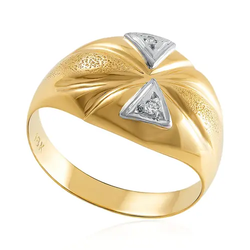 Anel Trabalhado em Ouro Amarelo 18K  com Diamantes
