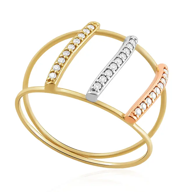 Anel Trabalhado em Ouro 3 cores 18K com Diamantes