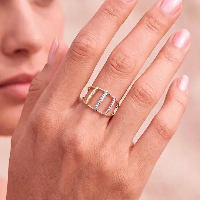 Anel Trabalhado em Ouro 3 cores 18K com Diamantes