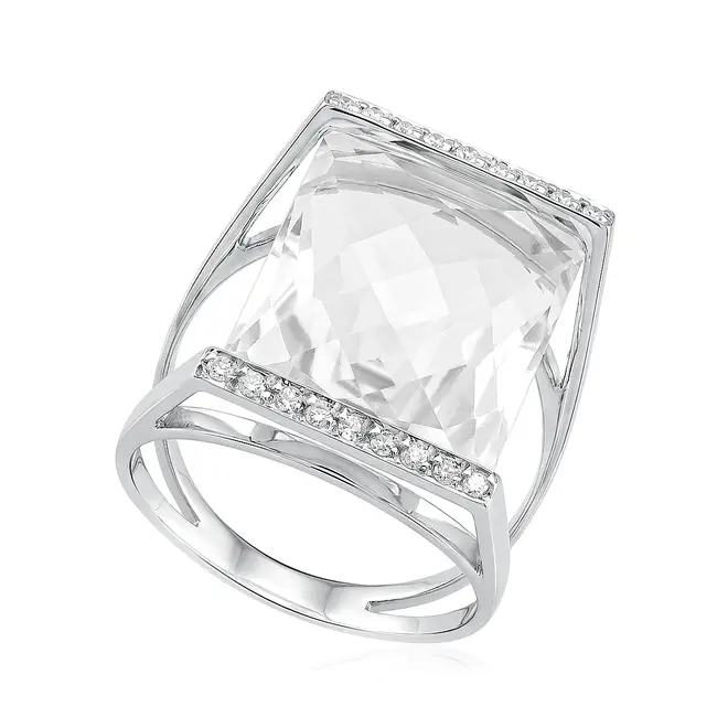 Anel em Ouro Branco 18K com Cristal e Diamantes