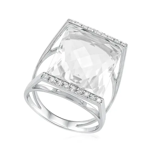 Anel em Ouro Branco 18K com Cristal e Diamantes
