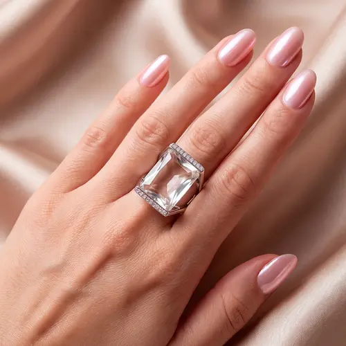 Anel em Ouro Branco 18K com Cristal e Diamantes
