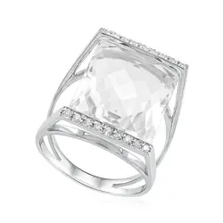 Anel em Ouro Branco 18K com Cristal e Diamantes
