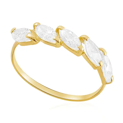 Meia Aliança em Ouro Amarelo 18K com Zircônias
