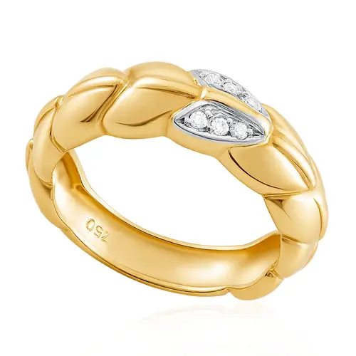 Anel Trabalhada em Ouro Amarelo 18K com Diamantes