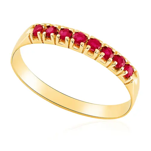 Meia Aliança em Ouro Amarelo 18K com Rubis