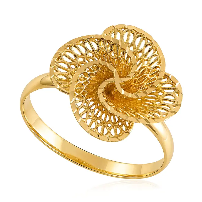 Anel Flor Vazada Ouro Amarelo 18K