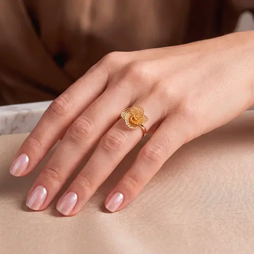 Anel Flor Vazada Ouro Amarelo 18K