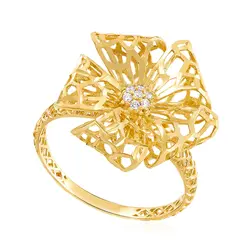 Anel Flor Vazada Ouro Amarelo 18K com Zircônias