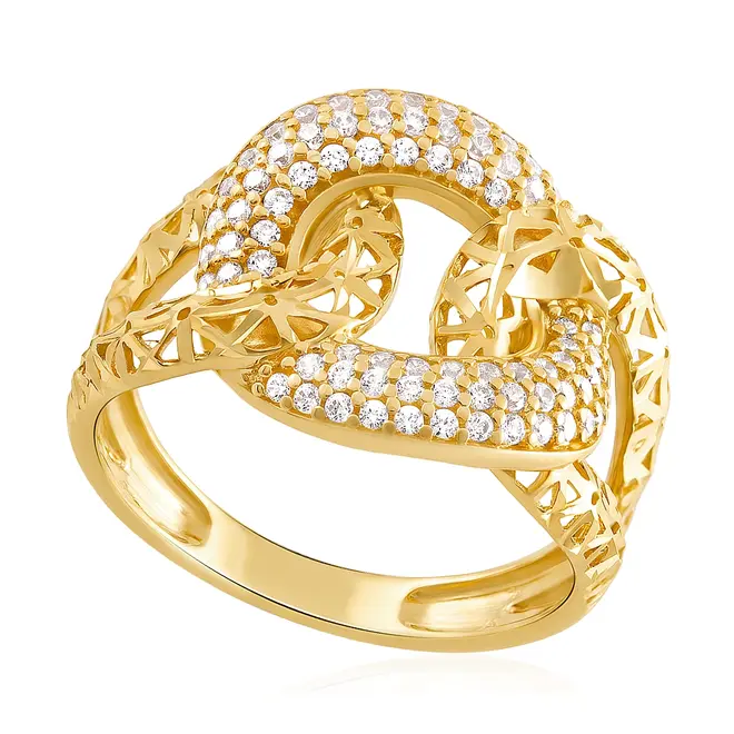 Anel Trançado Vazada Ouro Amarelo 18K com Zircônias