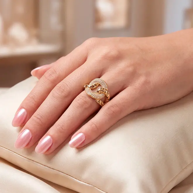 Anel Trançado Vazada Ouro Amarelo 18K com Zircônias
