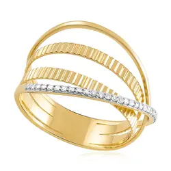 Anel Trabalhado Ouro Amarelo 18K com Diamantes