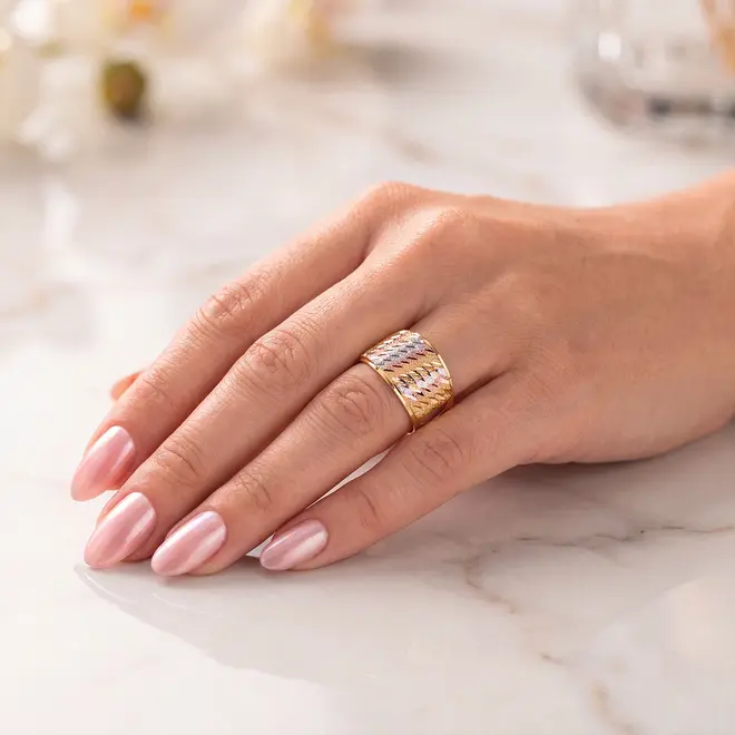 Anel Acetinado Ouro 3 Cores 18K