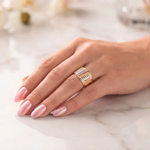 Anel Acetinado Ouro 3 Cores 18K