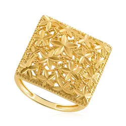 Anel Quadrado com Flores Vazadas Ouro Amarelo 18K