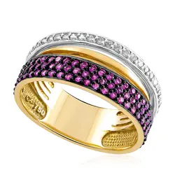 Anel em Ouro Amarelo 18K com Rubis e Diamantes