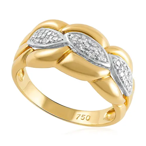 Anel Ondulado em Ouro Amarelo 18K com Diamantes