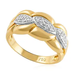 Anel Ondulado em Ouro Amarelo 18K com Diamantes