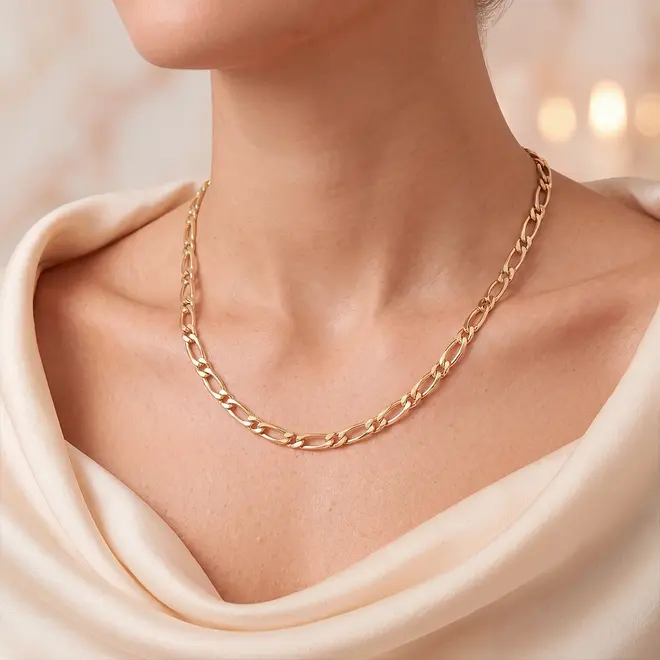 Corrente Elos Figaro em Ouro Amarelo 125141