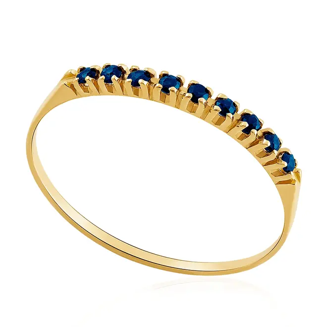 Meia Aliança em Ouro Amarelo 18K com Safiras 125155