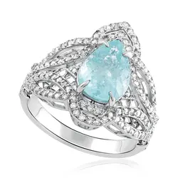 Anel de Ouro Branco com 115 Diamantes e Turmalina Paraíba de 2,40 Cts.
