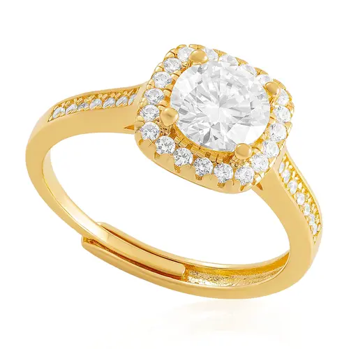 Anel Trabalhado de Prata com Mossanita Acabamento em Ouro Amarelo 125136