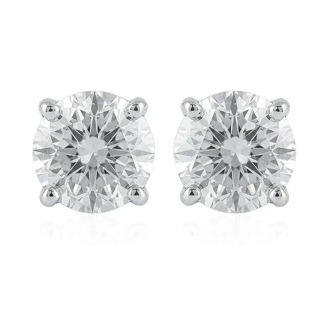 Par de Brinco Solitario de Ouro Branco com Diamantes Totalizando 1,30 Cts.