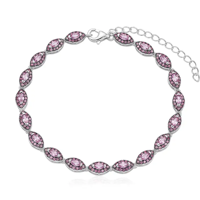 Pulseira de Prata com Safiras Rosas.