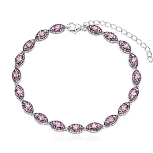 Pulseira de Prata com Safiras Rosas.