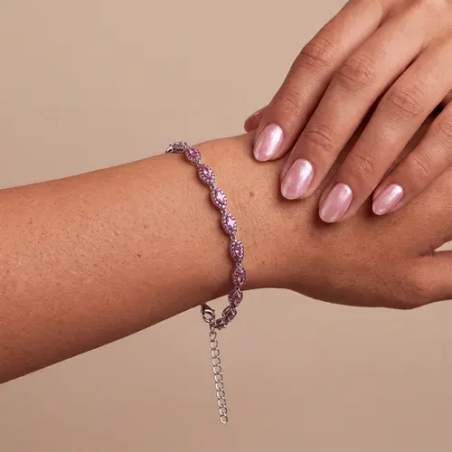 Pulseira de Prata com Safiras Rosas.