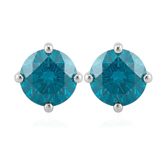 Par de Brincos Solitário de Ouro Branco com Diamantes Azuis totalizando 1,0 Cts.