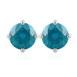 Par de Brincos Solitário de Ouro Branco com Diamantes Azuis totalizando 1,0 Cts.