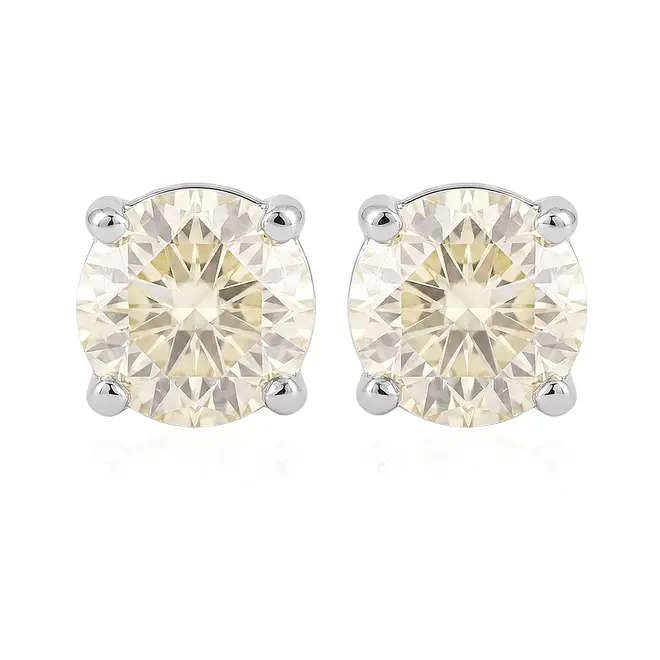 Par de Brincos Solitários com Diamantes totalizando 43 pts., em Ouro Branco