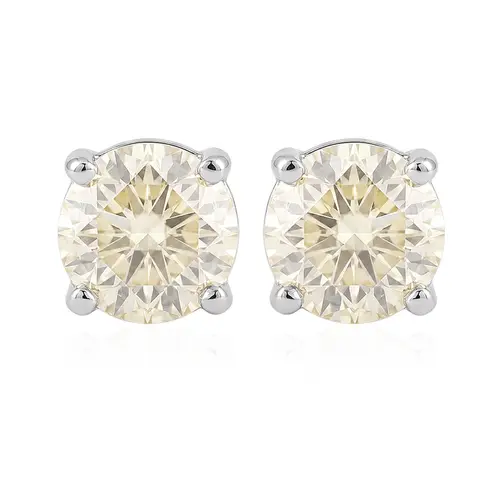 Par de Brincos Solitários com Diamantes totalizando 43 pts., em Ouro Branco