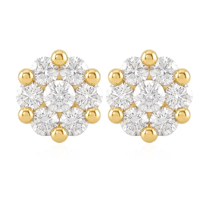 Par de Brincos Chuveiro de Ouro Amarelo com Diamantes totaizando 28 pts.