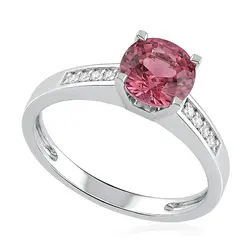 Anel Solitário de Ouro Branco com Diamantes e Rubelita de 1,50 Cts.