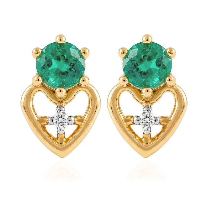 Par de Brincos de Ouro Amarelo com Diamantes e Esmeraldas