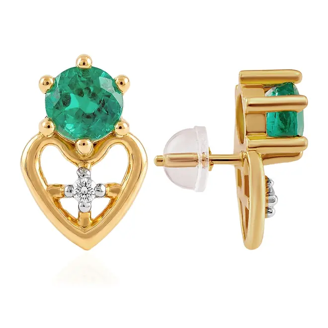 Par de Brincos de Ouro Amarelo com Diamantes e Esmeraldas