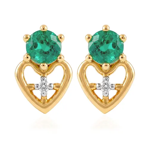 Par de Brincos de Ouro Amarelo com Diamantes e Esmeraldas