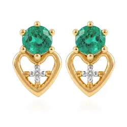 Par de Brincos de Ouro Amarelo com Diamantes e Esmeraldas