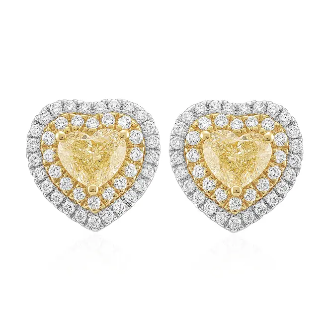Par de Brincos coração trabalhado em Ouro Branco com Diamantes Totalizando 1,80 Cts