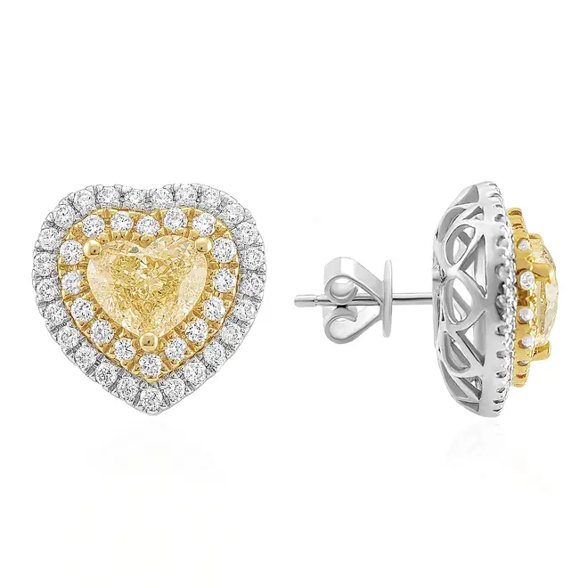 Par de Brincos coração trabalhado em Ouro Branco com Diamantes Totalizando 1,80 Cts