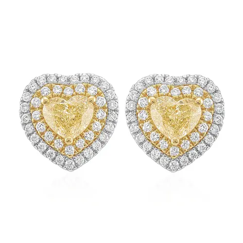 Par de Brincos coração trabalhado em Ouro Branco com Diamantes Totalizando 1,80 Cts