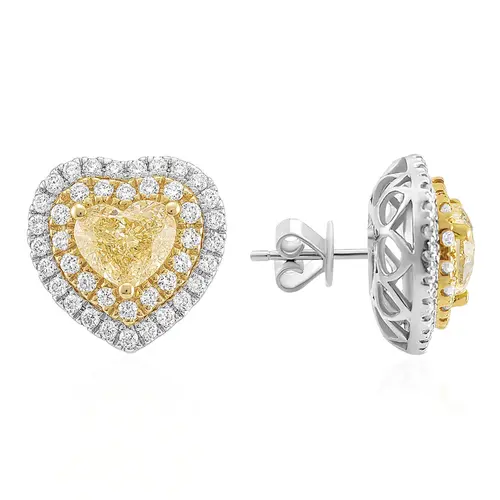 Par de Brincos coração trabalhado em Ouro Branco com Diamantes Totalizando 1,80 Cts