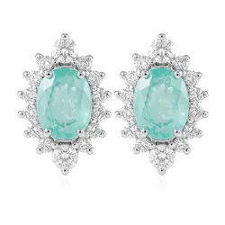 Par de Brincos de Ouro Branco com 28 Diamantes e Turmalina Paraiba 1,82 Cts.