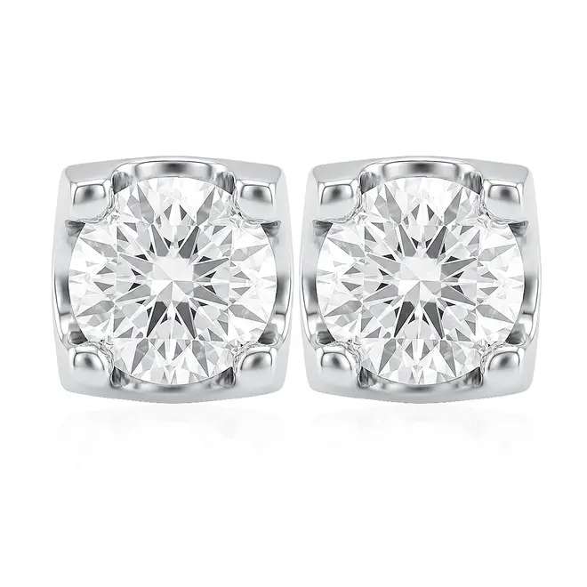 PAR DE BRINCOS SOLITÁRIOS DE OURO COM 40 PTS EM DIAMANTES 85205