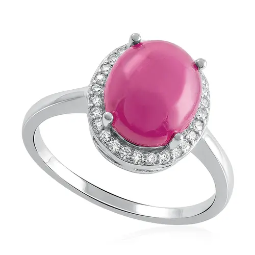 Anel Trabalhado de Prata com Rubi Cabochon.