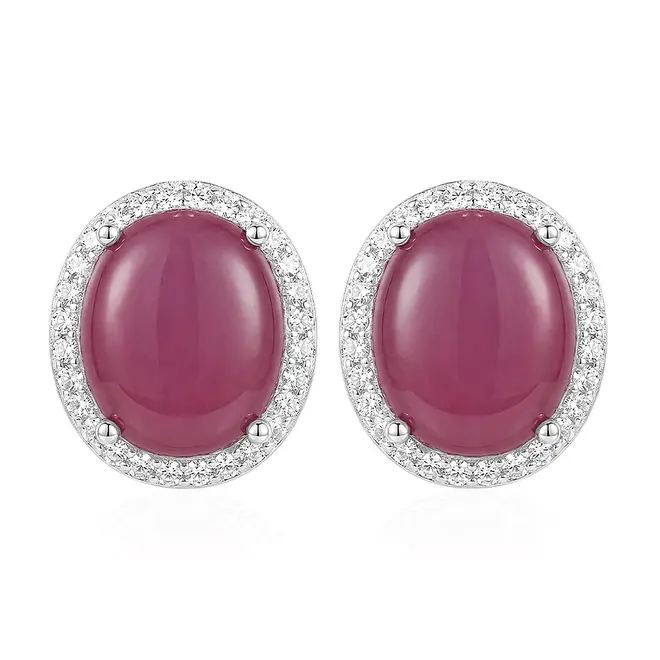 Par de Brincos de Prata com Rubis Cabochon.